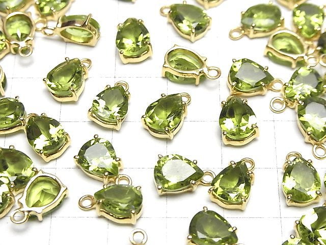 Hochwertiger Peridot AAA Zargenfassung Tropfenform Facettiert 9x7mm 18KGP 1Stück