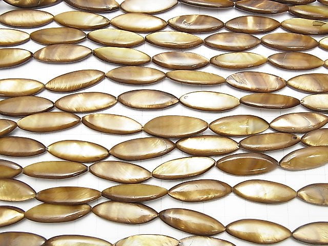 Braun Goldfarbige Muschel Marquise 30x10x4mm 1strang Perlen (ca. 13 Zoll / 32 cm)