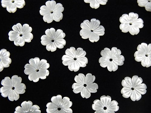 Hochwertige weiße Muschel AAA Blume 8mm Mittelbohrung 4 Stück