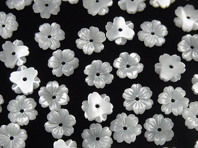 Hochwertige weiße Muschel AAA Blume 8mm Mittelbohrung 4 Stück