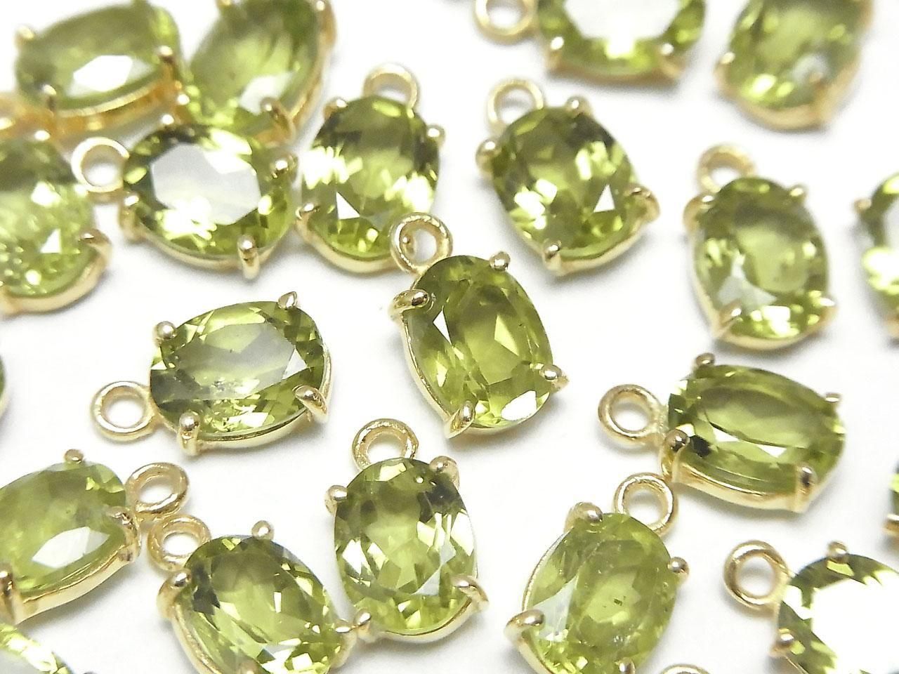 Hochwertiger Peridot AAA Zargenfassung Oval facettiert 8x6mm 18KGP 1 Stück