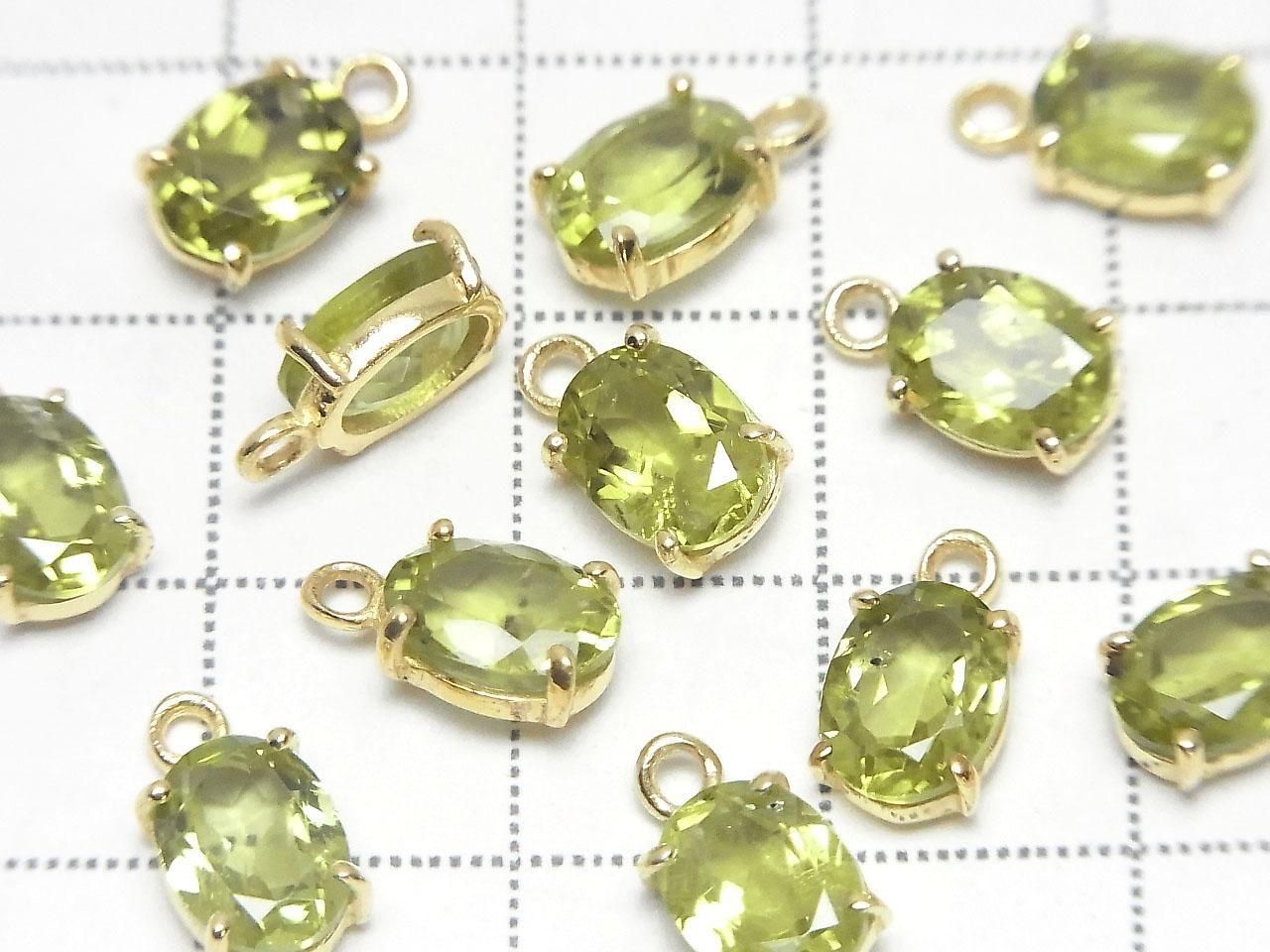 Hochwertiger Peridot AAA Zargenfassung Oval facettiert 8x6mm 18KGP 1 Stück
