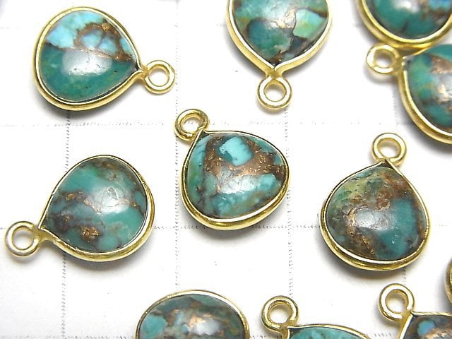 Blue Copper Turquoise AAA Bezel Setting Chestnut 10x10mm 18KGP 2pcs