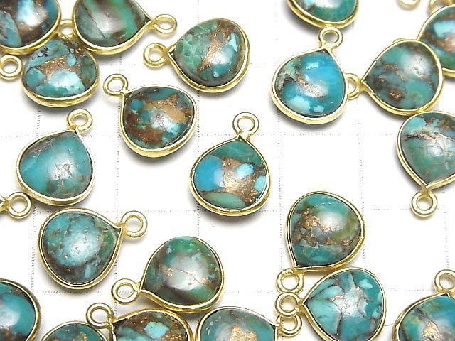 Blue Copper Turquoise AAA Bezel Setting Chestnut 10x10mm 18KGP 2pcs