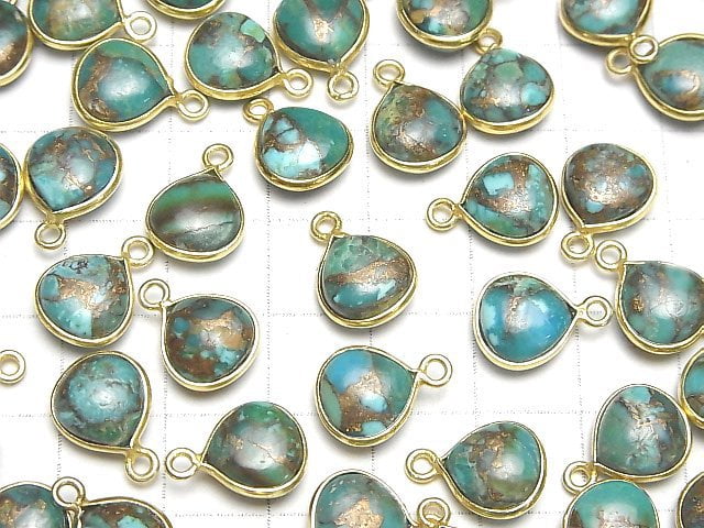 Blue Copper Turquoise AAA Bezel Setting Chestnut 10x10mm 18KGP 2pcs