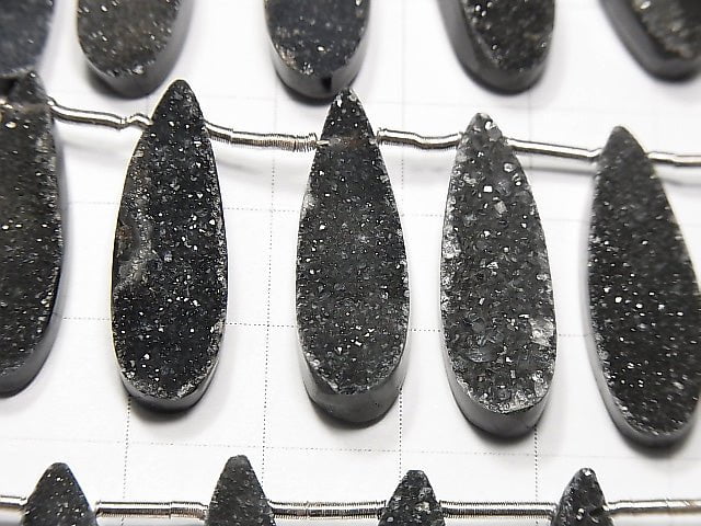 Druzy Achat Birnenform 25x8mm Schwarze Farbe halb oder 1 Strang Perlen (ca. 5 Zoll / 13 cm)