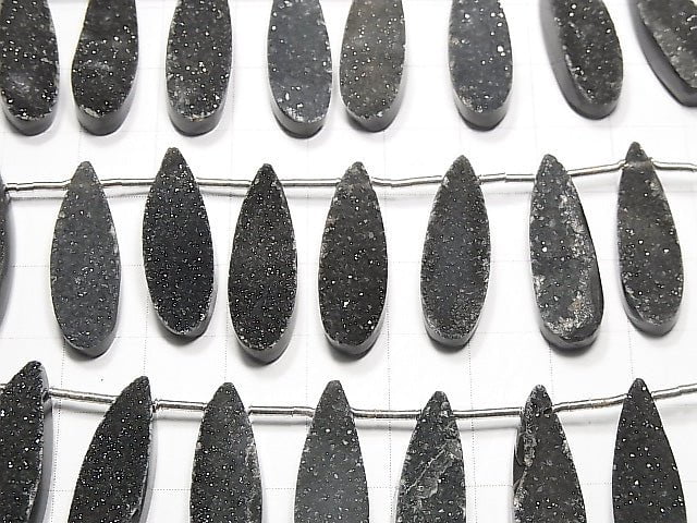Druzy Achat Birnenform 25x8mm Schwarze Farbe halb oder 1 Strang Perlen (ca. 5 Zoll / 13 cm)