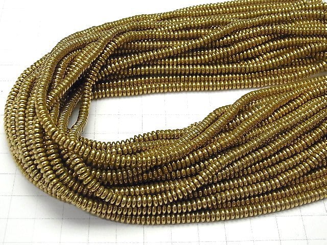 Hämatit Rondelle 4x4x1mm Goldbeschichtung 1Strang Perlen (ca. 15 Zoll / 38 cm)