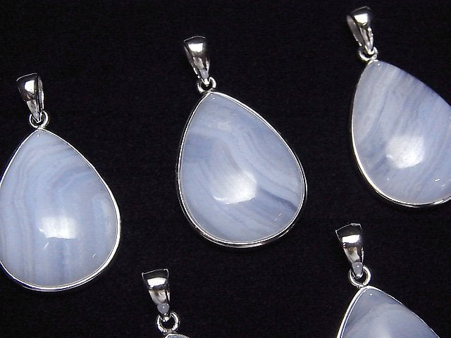 Blauer Spitzenachat AAA Tropfenform Anhänger Silber925 1 Stück