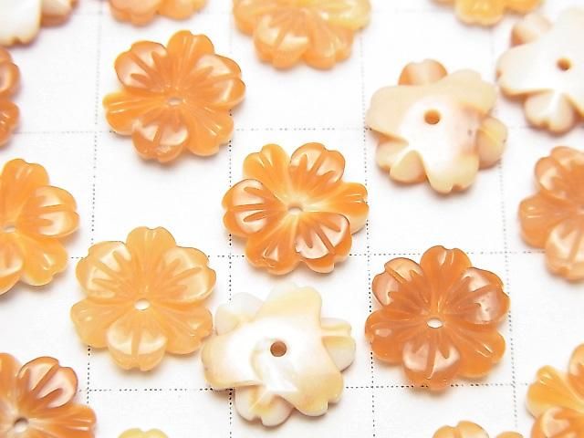 Coquillage Orange AAA Fleur Trou Central 10mm 3pcs