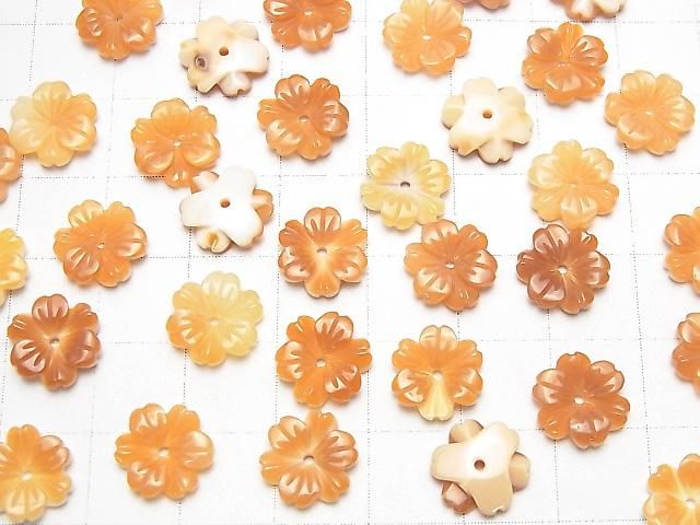 Coquillage Orange AAA Fleur Trou Central 10mm 3pcs