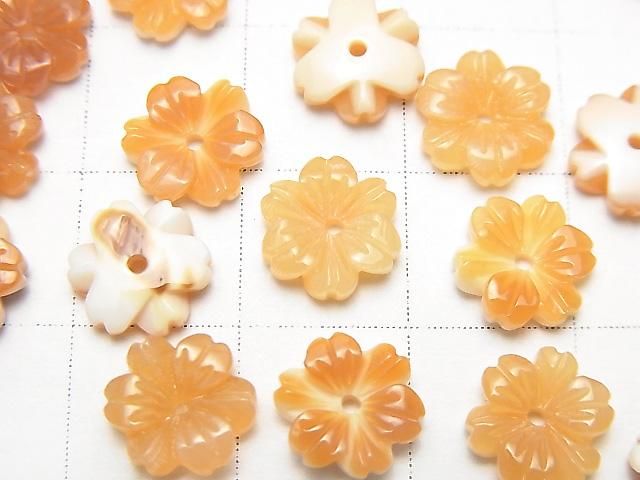 Coquille Orange Fleur AAA Trou Central 8mm 3pcs