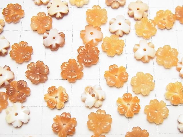 Coquille Orange Fleur AAA Trou Central 8mm 3pcs