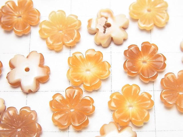 Orangene Muschel AAA Blume 10mm Mittelbohrung 3 Stück