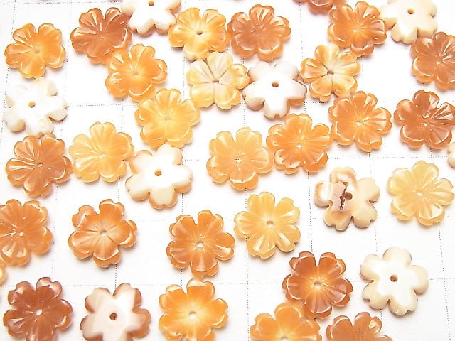 Orangene Muschel AAA Blume 10mm Mittelbohrung 3 Stück