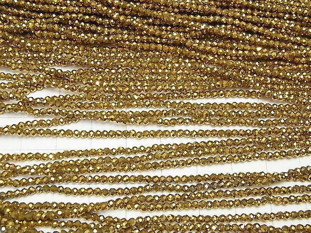 Hochwertig! Hämatit facettierte Runde 2mm goldbeschichtete 1strang Perlen (ca. 15 Zoll / 36 cm)