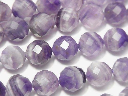 條紋紫水晶 64刻面圓珠 10毫米 半串或1串珠子 (約15英吋/37公分) 高品質!