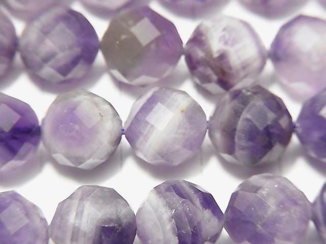 條紋紫水晶 64刻面圓珠 10毫米 半串或1串珠子 (約15英吋/37公分) 高品質!