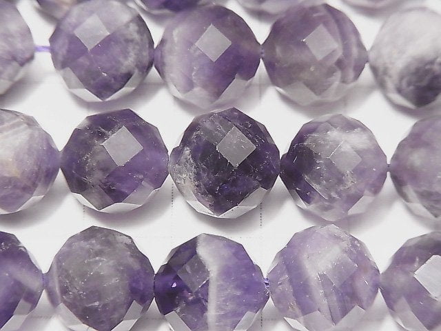 Hochwertig! Gestreifter Amethyst 64-facettierte Runde 12mm halb oder 1strang Perlen (ca. 14 Zoll / 35 cm)