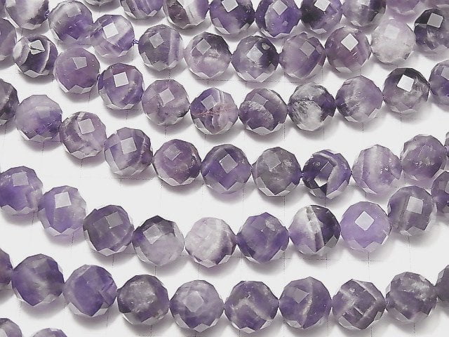 Hochwertig! Gestreifter Amethyst 64-facettierte Runde 12mm halb oder 1strang Perlen (ca. 14 Zoll / 35 cm)