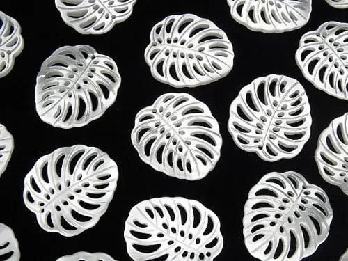 高品質白色貝殼浮水印葉子 20x18mm 2入
