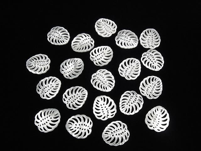 高品質白色貝殼浮水印葉子 20x18mm 2入