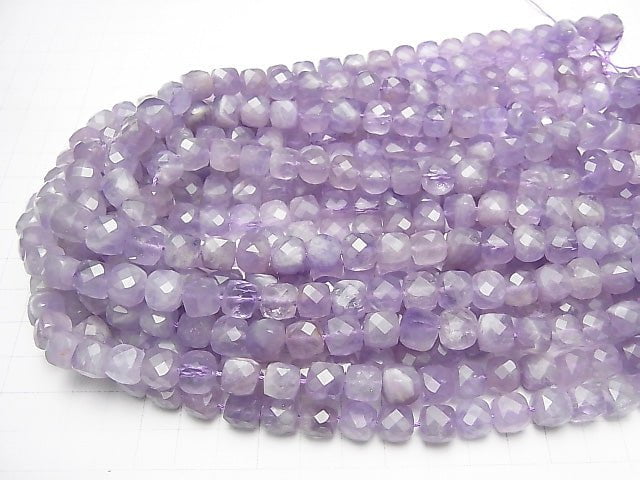 Hochwertig! Lavendel-Amethyst AA++ Würfelform 8x8x8mm halb oder 1 Strang Perlen (ca. 15 Zoll / 37 cm)