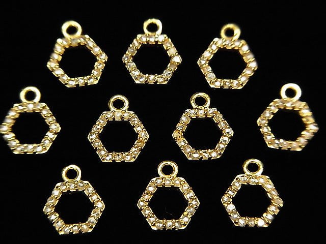 Diamant Sechseck (Donut) Anhänger 7x8x1.5mm 18KGP 1 Stück
