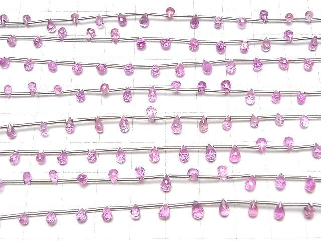 Hochwertiger rosa Saphir AAA Tropfen facettiert Briolette 1 Strang Perlen (ca. 7 Zoll / 17 cm)