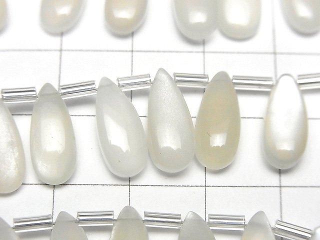 Hochwertiger Weißer Mondstein AAA- Tropfenform (glatt) 15x6mm halb oder 1Strang Perlen (18Stücke)