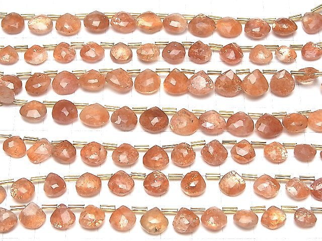 Hochwertiger Sonnenstein AAA- Kastanien facettiert Briolette 1 Strang Perlen (ca. 7 Zoll / 18 cm)