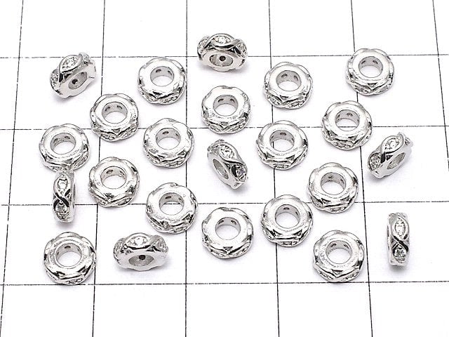 Metal parts Rondelle 6x6x2mm Silver (with CZ) 2pcs