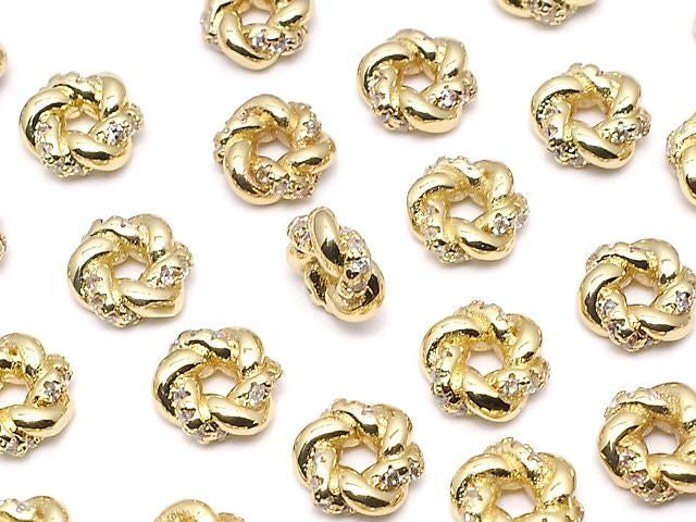 金屬扁珠 7x7x3mm 金色 (帶鋯石) 2個