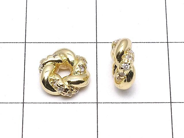 金屬扁珠 7x7x3mm 金色 (帶鋯石) 2個