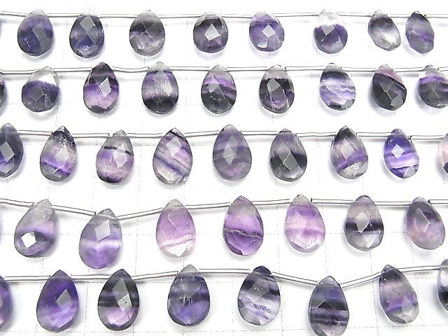 Lila Fluorit AA++ Tropfenform facettiert Briolette 12x8mm 1 Strang Perlen (13 Stück)