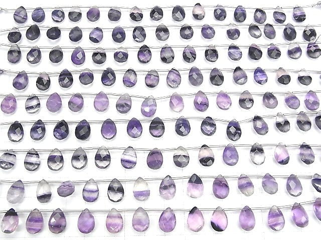 Lila Fluorit AA++ Tropfenform facettiert Briolette 12x8mm 1 Strang Perlen (13 Stück)