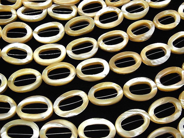 Mother of Pearl MOP Beige Donut Shape Twist Oval 25x18x4mm half or 1strand beads (aprx.14inch/35cm)