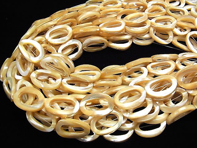 Mother of Pearl MOP Beige Donut Shape Twist Oval 25x18x4mm half or 1strand beads (aprx.14inch/35cm)