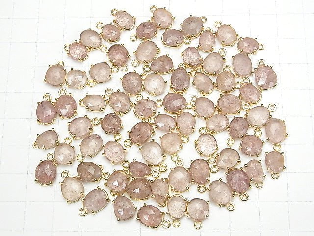 Hochwertiger rosa Epidot AA+ Zargenfassung Freiform Rosenschliff 18KGP 3Stücke