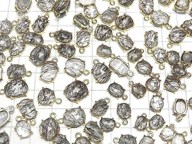 Hochwertiger Turmalin-Quarz AA++ Zargenfassung Freiform Rosenschliff 18KGP 3Stücke