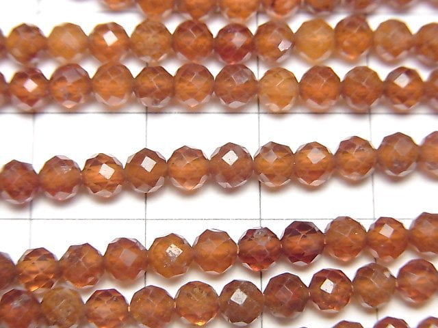 High Quality! Hessonite Garnet AAA- Faceted Round 4mm 1strand beads (aprx.15inch/37cm)