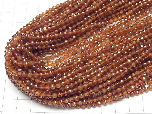 High Quality! Hessonite Garnet AAA- Faceted Round 4mm 1strand beads (aprx.15inch/37cm)