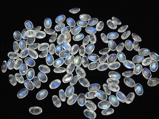 Hochwertiger Regenbogen-Moonstone AAA- Ungebohrt Oval Facettiert 6x4x2,5mm 5 Stück