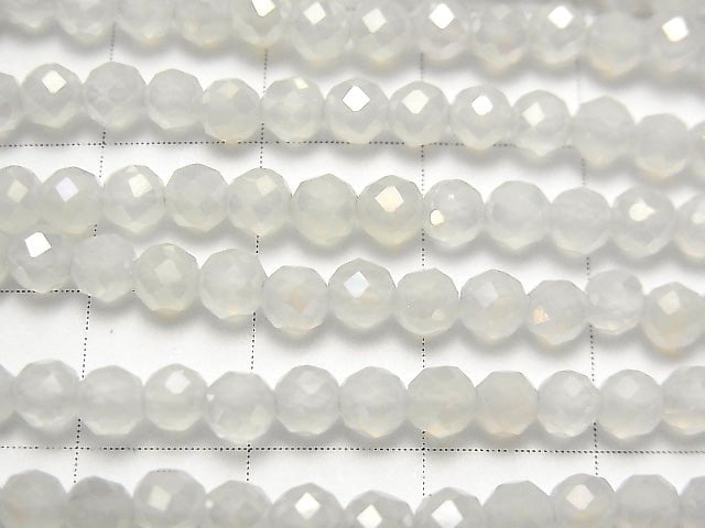 Hochwertig! Weißer Chalcedon AAA Facettiert Rund 4mm Beschichtung 1Strang Perlen (ca. 15Zoll / 37cm)