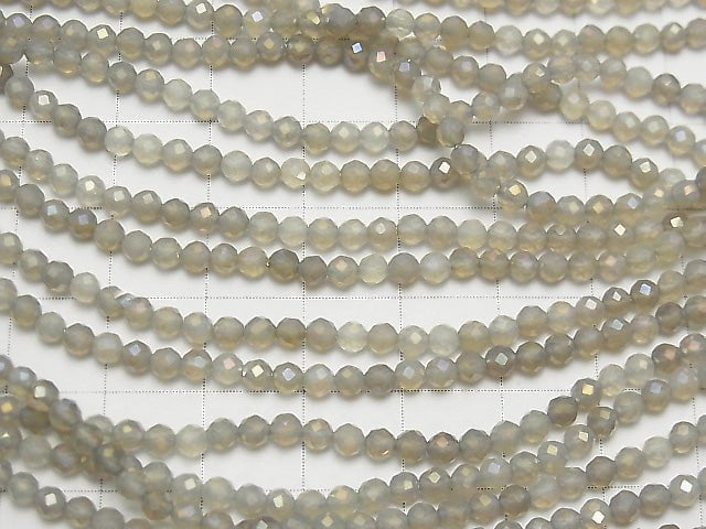 Hochwertig! Flash, Grauer Onyx Facettiert Rund 3mm 1Strang Perlen (ca. 15Zoll / 37cm)