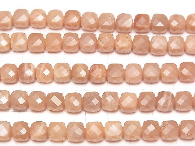 Hochwertiger! Oranger Mondstein AA++ Würfelform 8x8x8mm halbe oder 1 Strang Perlen (ca. 14 Zoll / 35 cm)
