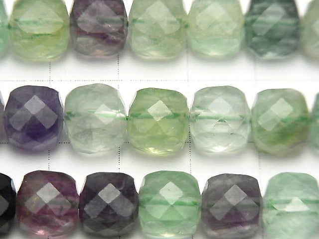 Multicolor Fluorite AA++ Cube Shape 8x8x8mm 1strand beads (aprx.15inch / 37cm)