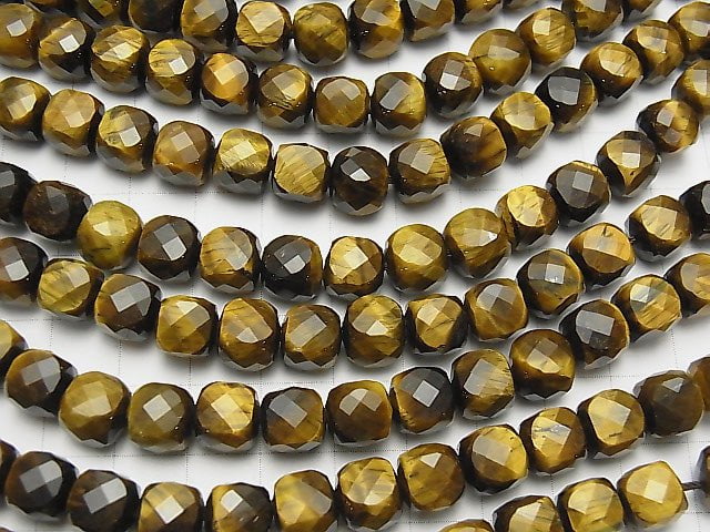 Hochwertiger! Gelber Tigerauge AA++ Würfelform 8x8x8mm halbe oder 1 Strang Perlen (ca. 15 Zoll / 37 cm)