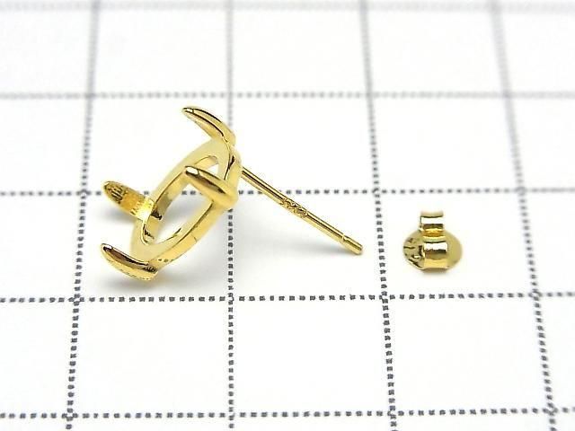 925純銀 四爪耳釘 耳針橢圓 10x8毫米 18KGP 一對(2個)