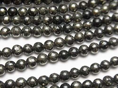 Matrix-Pyrit Runde 4mm 1Strang Perlen (ca. 15 Zoll / 36 cm)